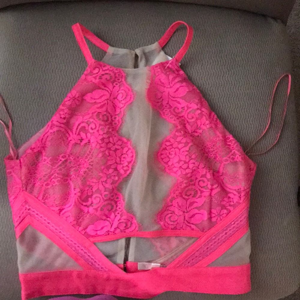 Neon pink Laced Crop Top